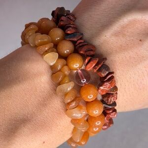 Natural Amber Gemstone Bracelet Trio 🤍